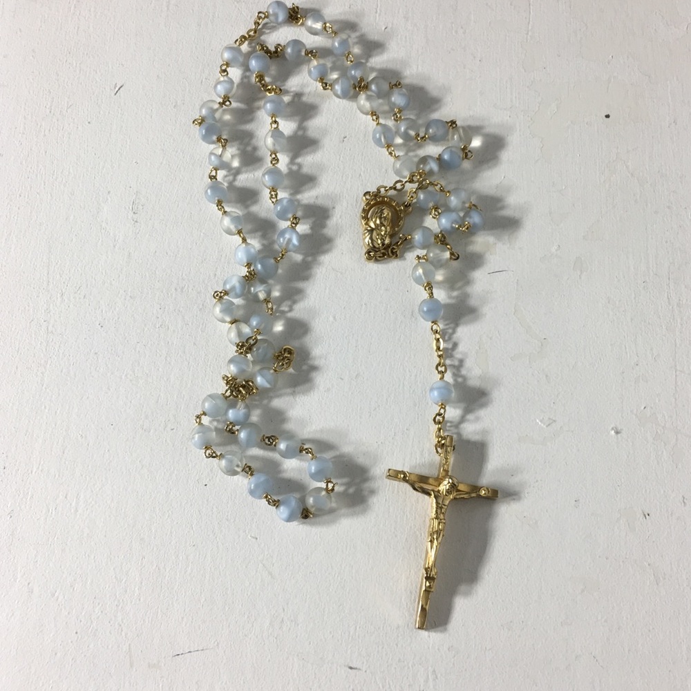 Italy Stamped Rosary Blue Prayer Beads